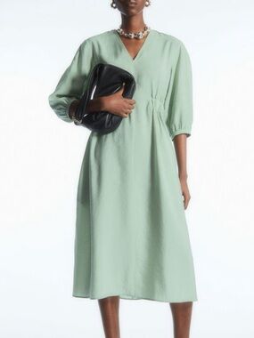 cos mint green dress VOLUMINOUS V-NECK DRESS